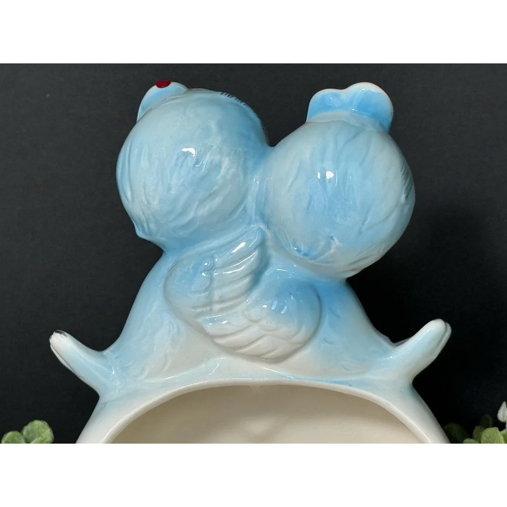 RARE Vintage RELPO Japan 6284 Blue Birds in Love Planter 8